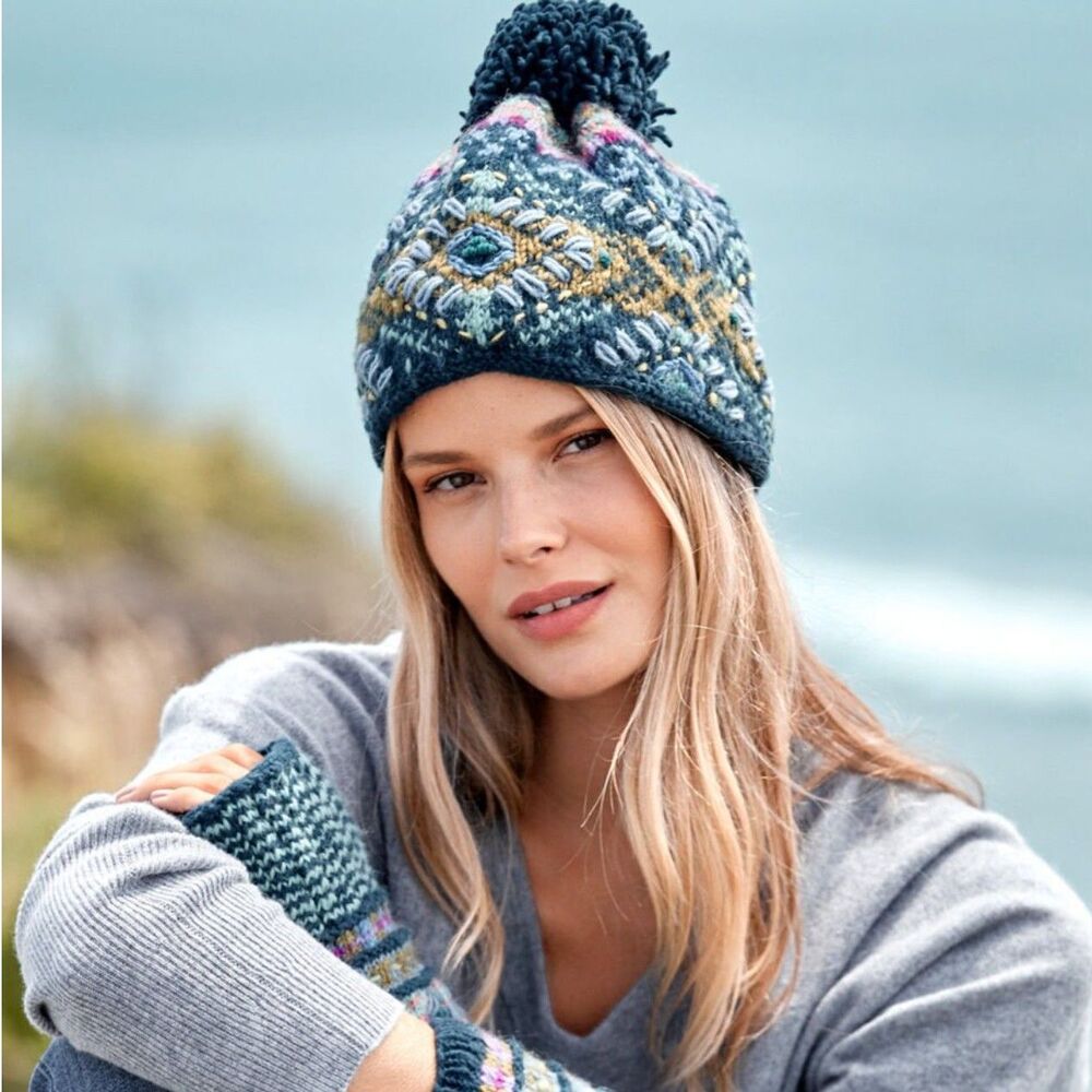 French Knot, Wool Cozy Fair Isle Hat Winter Beanie Hand-Knit Nepal Boho Cottage